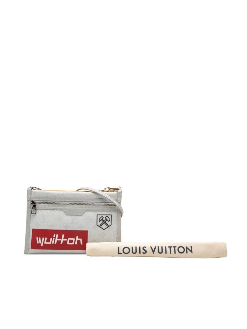 Louis Vuitton Monogram Flat Messenger Chain Shoulder Bag Crossbody Light Gray